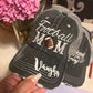 Personalized Football mom hat Add first or last name Gray embroidered distressed trucker cap Womens adjustable velkro mesh back low hole for pony Players sports game day