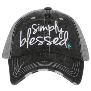 Blessed Hats Simply Blessed Pink or teal cross Gray distressed trucker cap with adjustable velkro Blessed hot mess