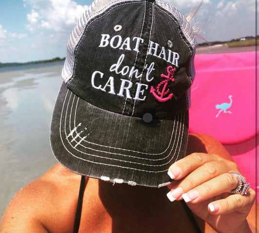 Boating hats Boat hair dont care hats Embroidered distressed trucker caps Anchor Unisex Womens mens Adjustable velkro lower hole for pony