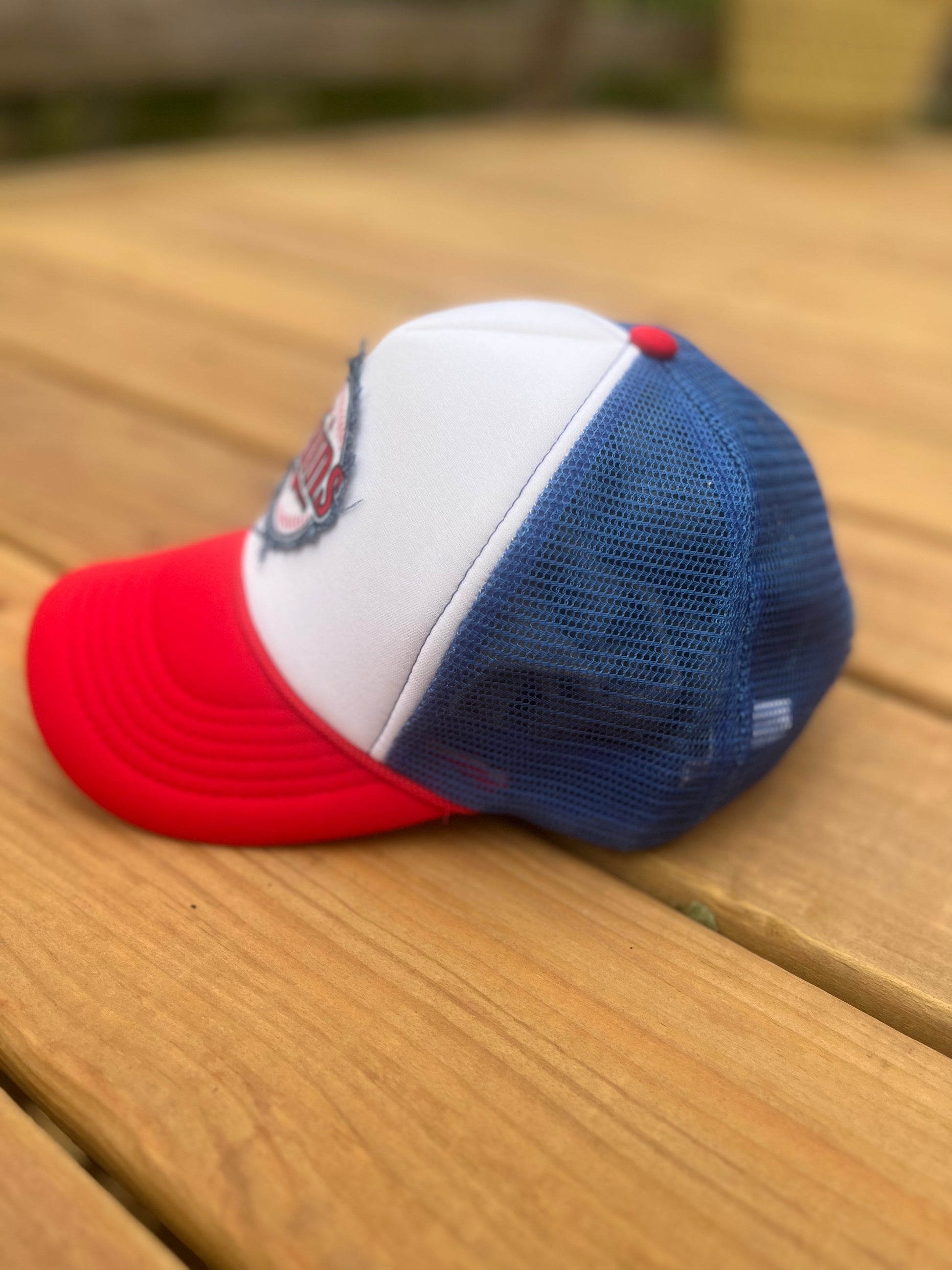 Red and white 2024 trucker hat wholesale