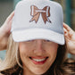 Hats Embroidered coquette bow baseball foam trucker cap Football gray distressed Sports mom Game day Pink bow Leopard Womens Mens Unisex