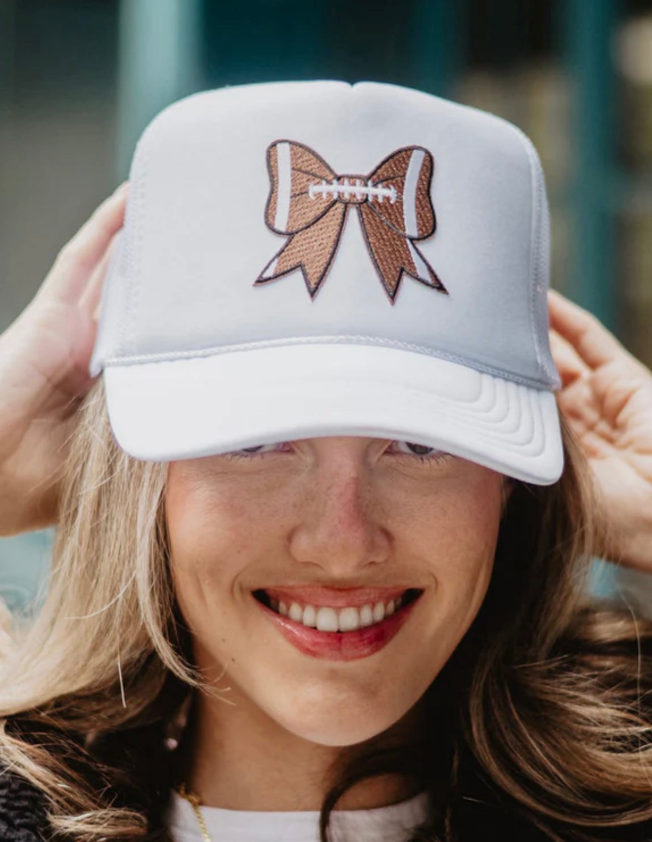 Hats Embroidered coquette bow baseball foam trucker cap Football gray distressed Sports mom Game day Pink bow Leopard Womens Mens Unisex