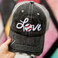 Baseball hats Love Baseball mom Embroidered womens trucker cap Adjustable Distressed gray Baseball stitches Sports team Gameday - Stacy's Pink Martini Boutique