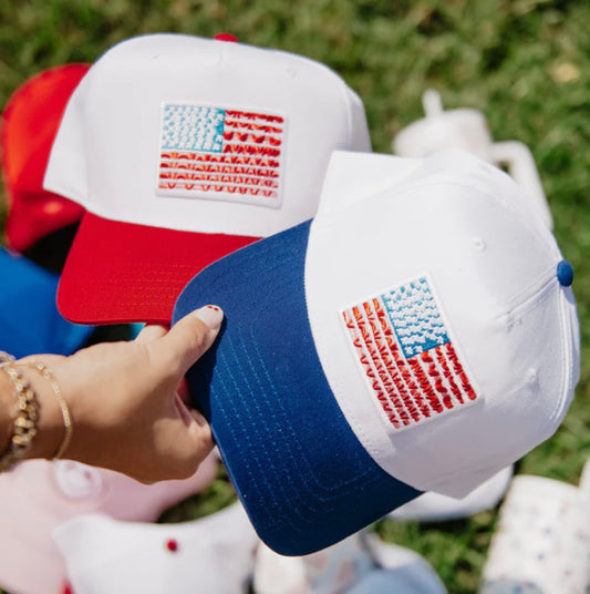 United States flag hats Red white and blue Embroidered unisex two toned adjustable snapbacks Men’s Women’s USA election