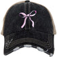 Hats Embroidered coquette bow baseball foam trucker cap Football gray distressed Sports mom Game day Pink bow Leopard Womens Mens Unisex