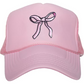 Hats Embroidered coquette bow baseball foam trucker cap Football gray distressed Sports mom Game day Pink bow Leopard Womens Mens Unisex