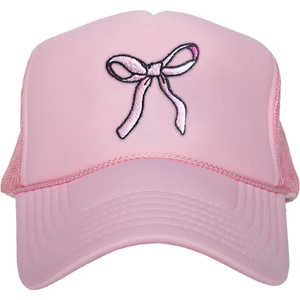 Hats Embroidered coquette bow baseball foam trucker cap Football gray distressed Sports mom Game day Pink bow Leopard Womens Mens Unisex