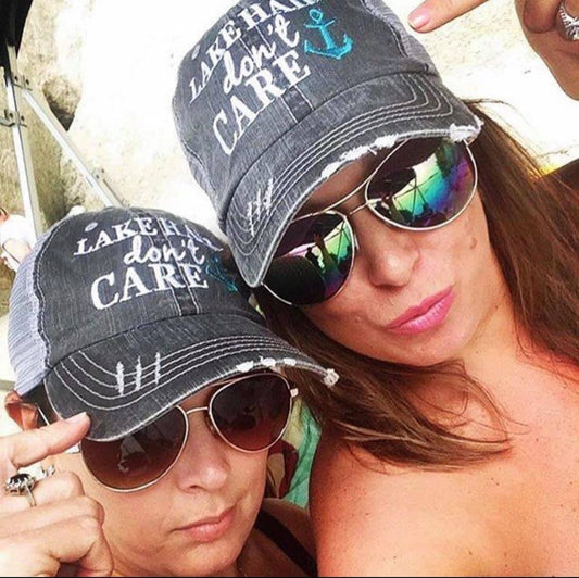Lake hats Lake hair dont care Embroidered distressed trucker caps Anchors Lake life