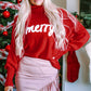 Fiery Red Merry Letter Embroidered High Neck Sweater