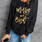 Black Merry & Bright Letter Print Pullover Sweatshirt