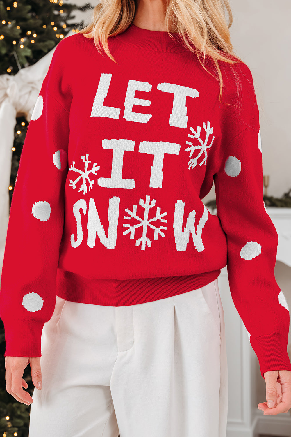 Red Dahlia LET IT SNOW Graphic Christmas Holiday Loose Sweater