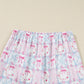 Pink Bow Wreath Pattern Christmas Holiday Tied Front Long Sleeve 2pcs Pajama Set