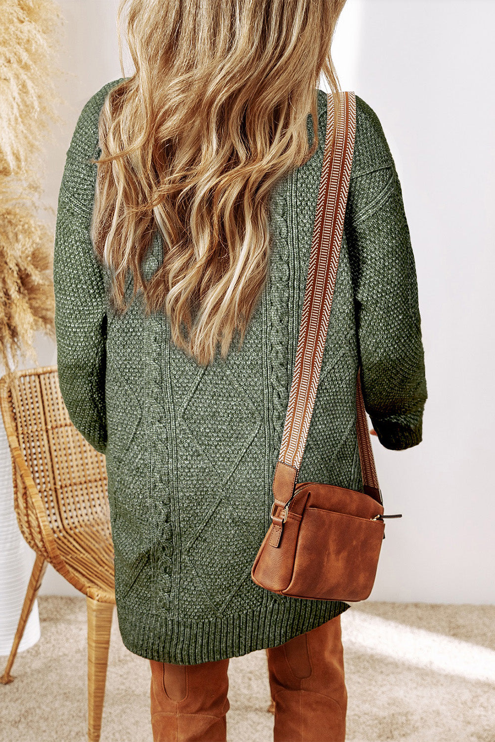 Parchment Cable Knit Drop Shoulder Loose Fit Sweater Dress - Stacy's Pink Martini Boutique