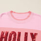 Pink Sequined HOLLY JOLLY Color Block Crew Neck Sweater