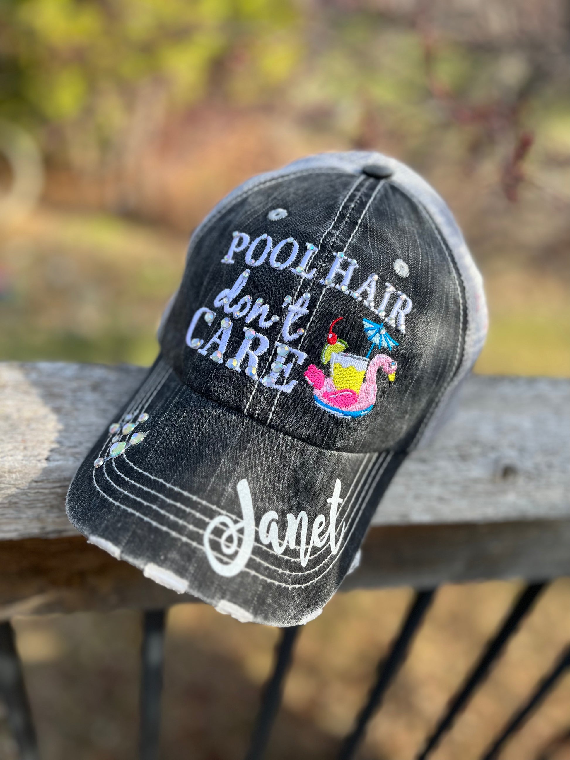 Personalize Pool Hair Dont Care Flamingo Trucker Cap