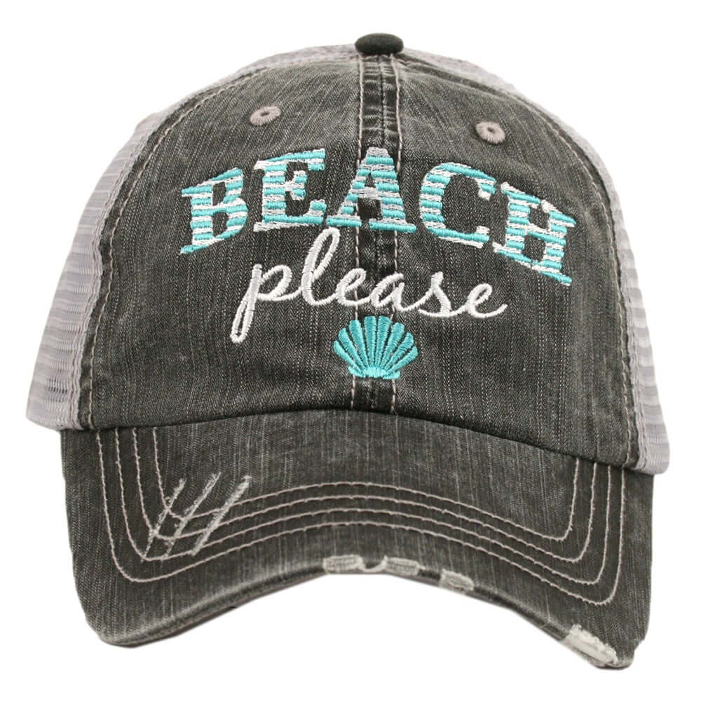 Hola beaches hats! | Womens embroidered trucker cap | Personalize | Beach hats | Cute palm trees, sunshine, waves and seashell | Girls weekend accessories. - Stacy's Pink Martini Boutique