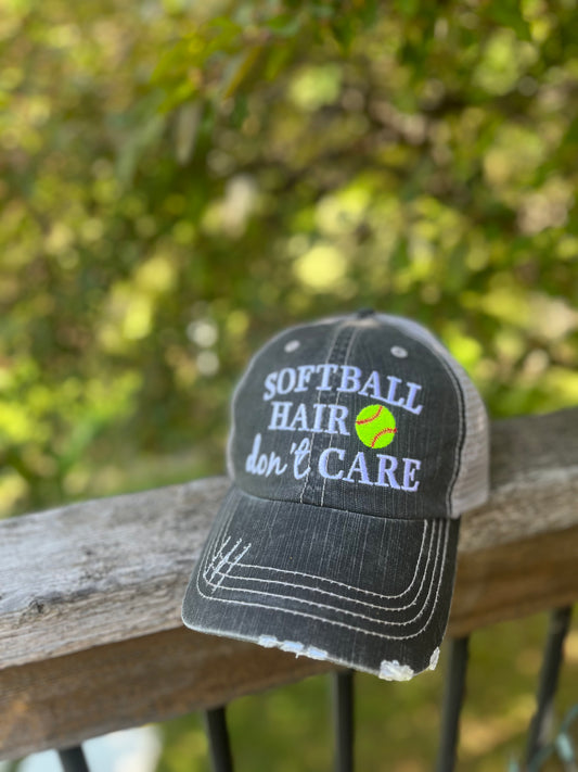 Softball hats Softball hair dont care Softball mom Softball mom life Embroidered unisex trucker caps