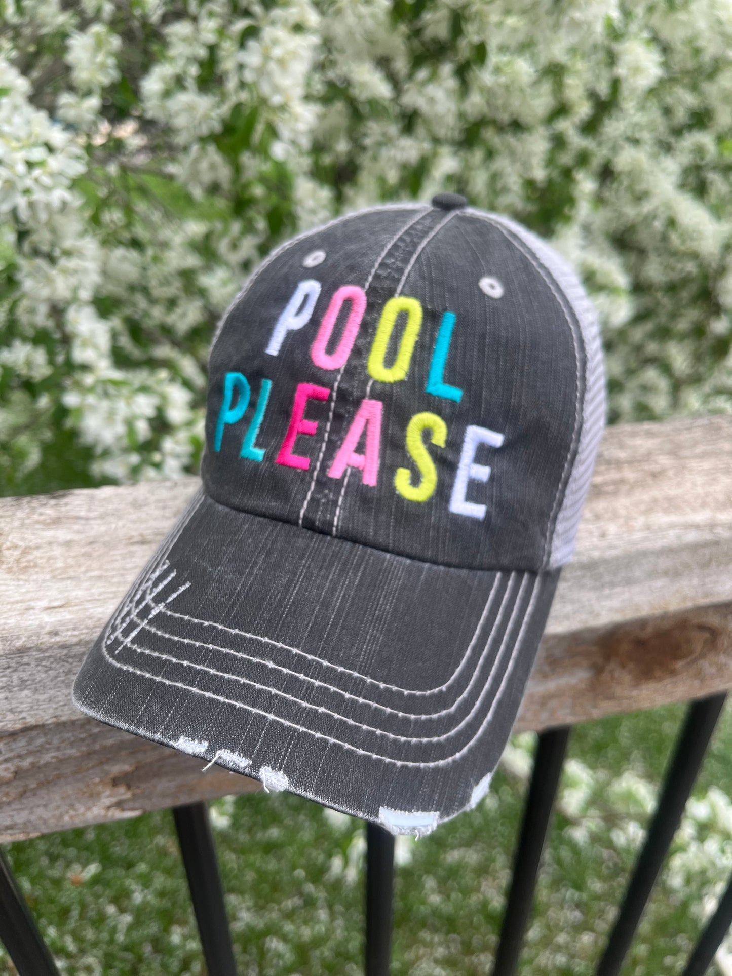 Pool please trucker hats Unisex Gray Teal or Tie dye Embroidered