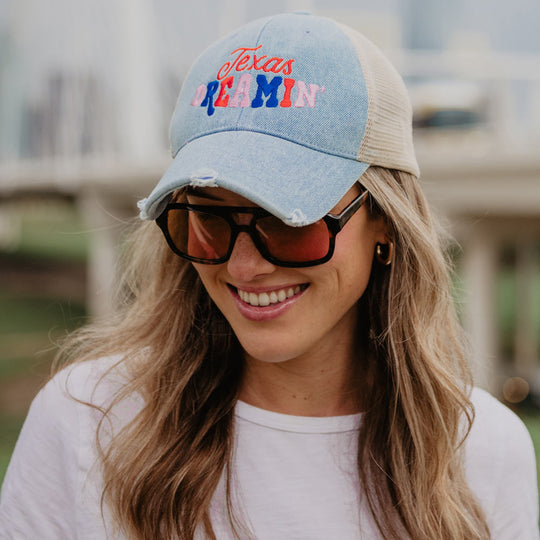 Texas southern hats Embroidered distressed trucker caps - Stacy's Pink Martini Boutique