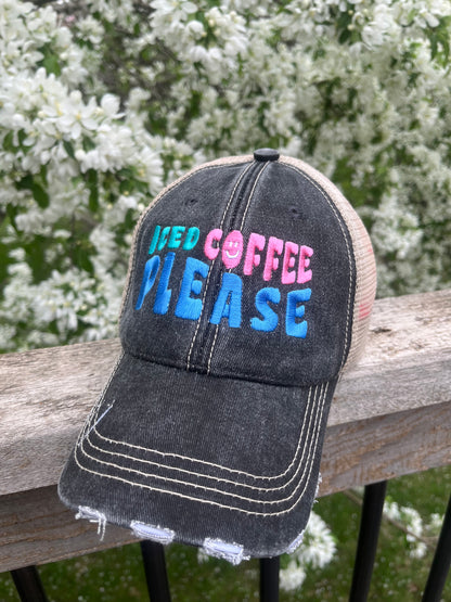 Coffee hat Love Starbucks Caribou Coffee cup Iced coffee please Embroidered trucker caps