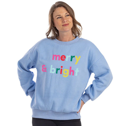 Sweatshirt Merry and Bright holiday Christmas shirt Pink blue or white