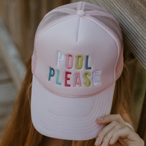 Pool please hats Embroidered trucker caps Assorted colors and styles