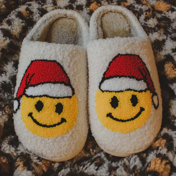 Slippers Smiley face holiday Christmas Happy Santa Baseball Rainbow Strawberry Boots Hat