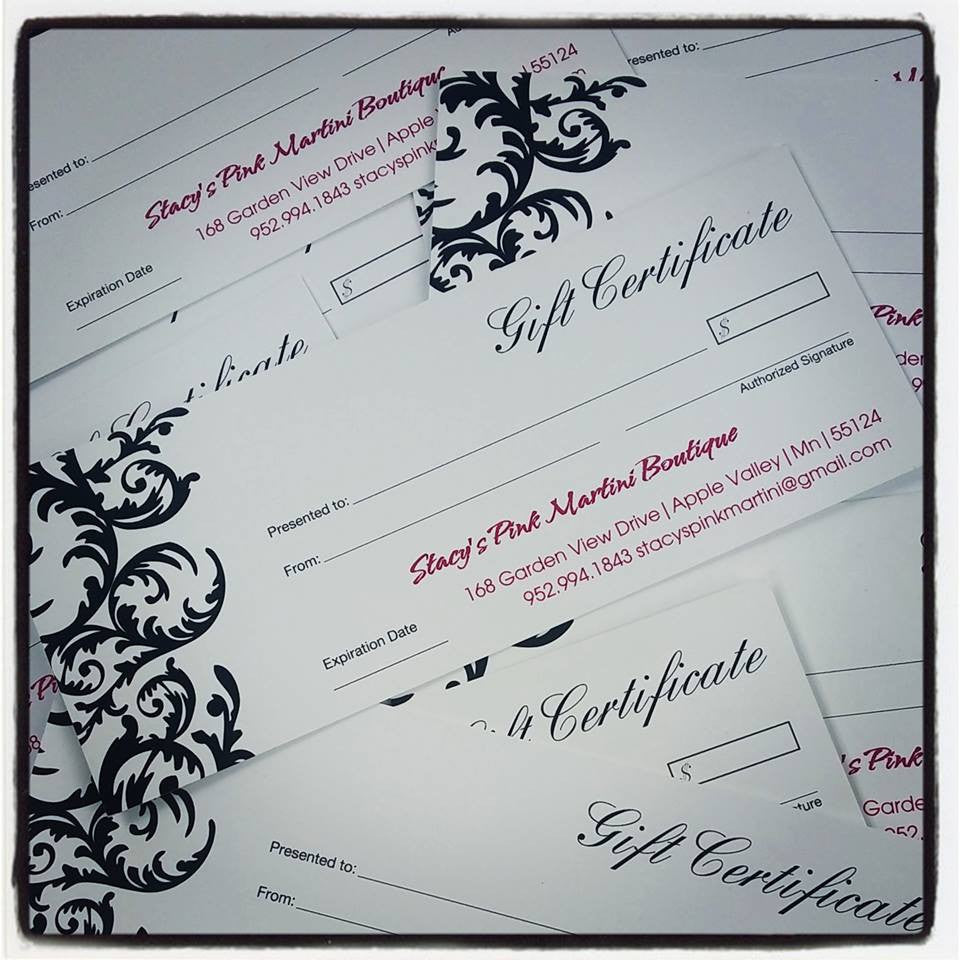 Stacys Pink Martini Boutique Gift certificates - Stacy's Pink Martini Boutique