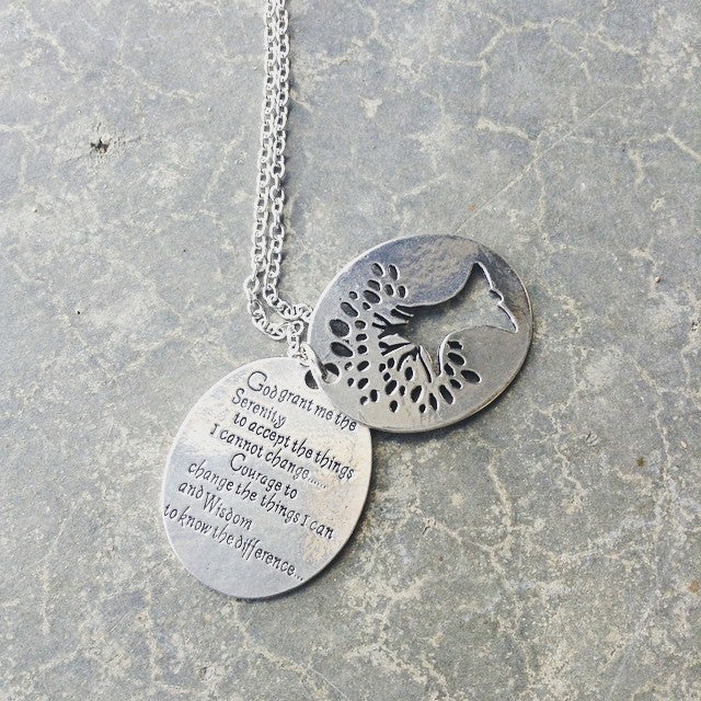Necklace {Serenity Prayer} God grant me the serenity to accept the things I cannot change and the courage to change the things I can and wisdom to know the difference} Tree of life.Silver - Stacy's Pink Martini Boutique