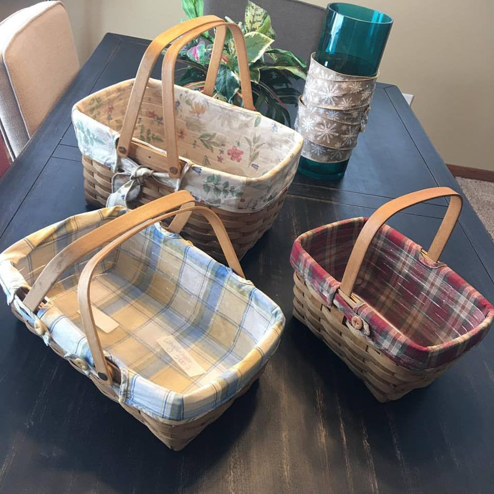 Longaberger Baskets. 1- Medium market. 1- Pantry/Small gatherings. 1-Spring basket. - Stacy's Pink Martini Boutique