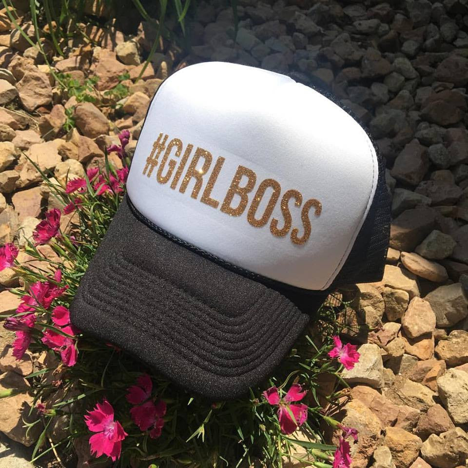 Hats { #Girlboss } Black & white, black, maroon or navy blue with gold glitter and hashtag. - Stacy's Pink Martini Boutique