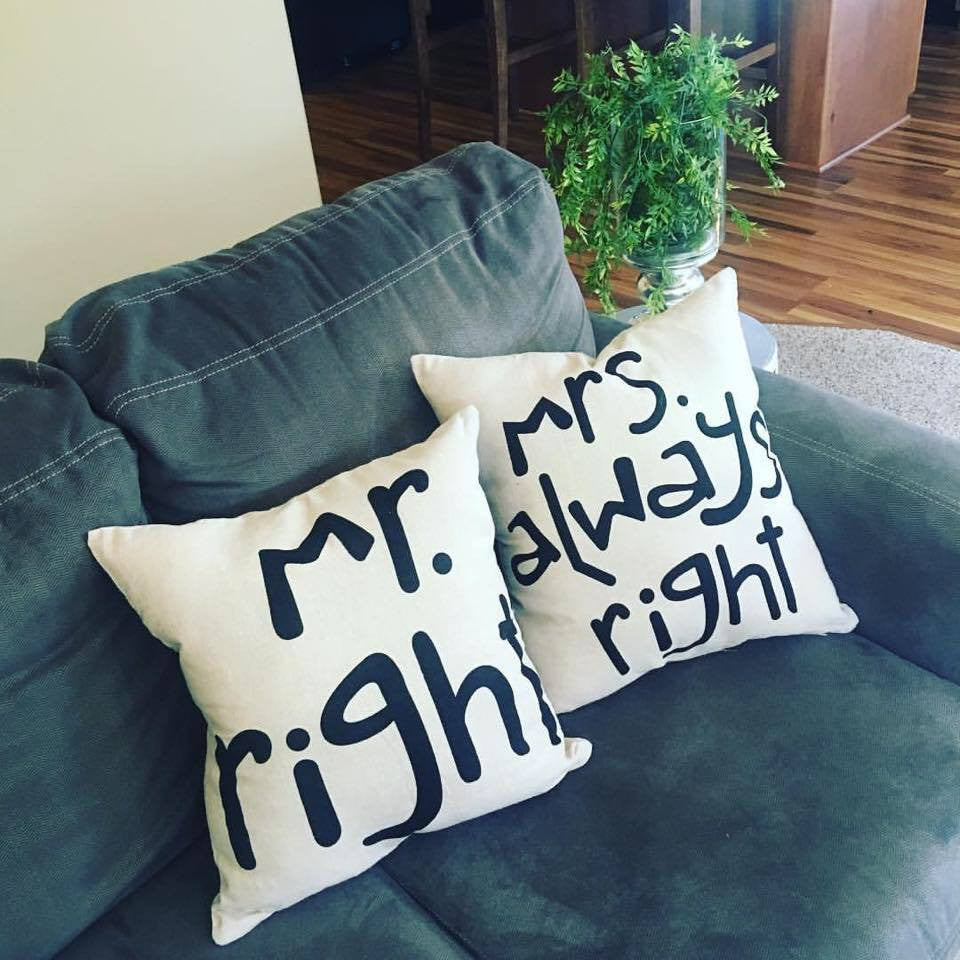 Pillows & pillow cases { Mr. Right } { Mrs. Always Right } 18 x 18. - Stacy's Pink Martini Boutique