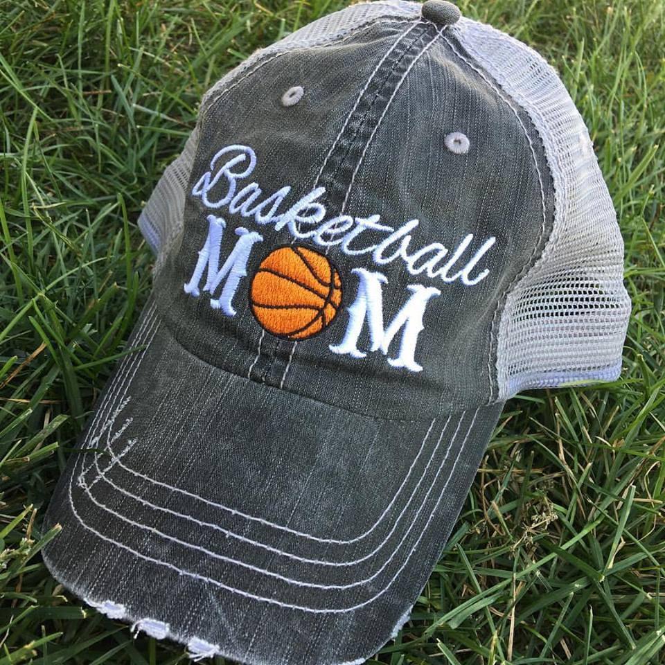 Basketball hats! Basketball mom | Customize | Embroidered distressed gray women’s trucker caps • Add names, number, BLING! - Stacy's Pink Martini Boutique