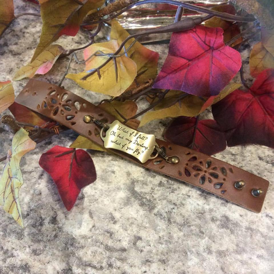 Bracelet What if I fall? Oh, but my darling....what if you fly Charms Leather wraps Silver Gold Customize - Stacy's Pink Martini Boutique