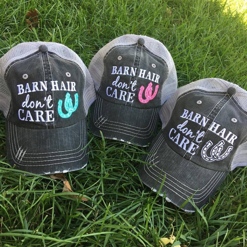 Barn Hats • Barn hair don’t care • Personalize • FREE SHIP! TEAL, PINK, WHITE horseshoe • Embroidered • Distressed • Horses - Stacy's Pink Martini Boutique