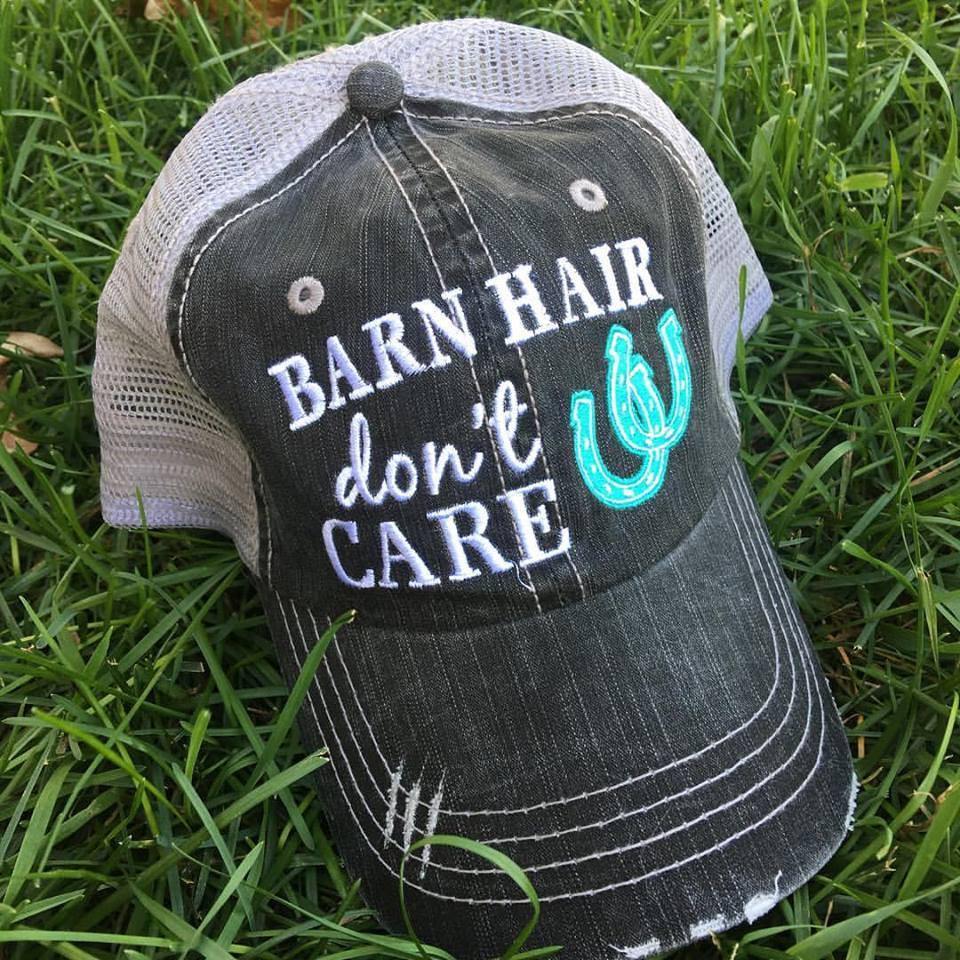 Barn Hats • Barn hair don’t care • Personalize • FREE SHIP! TEAL, PINK, WHITE horseshoe • Embroidered • Distressed • Horses - Stacy's Pink Martini Boutique