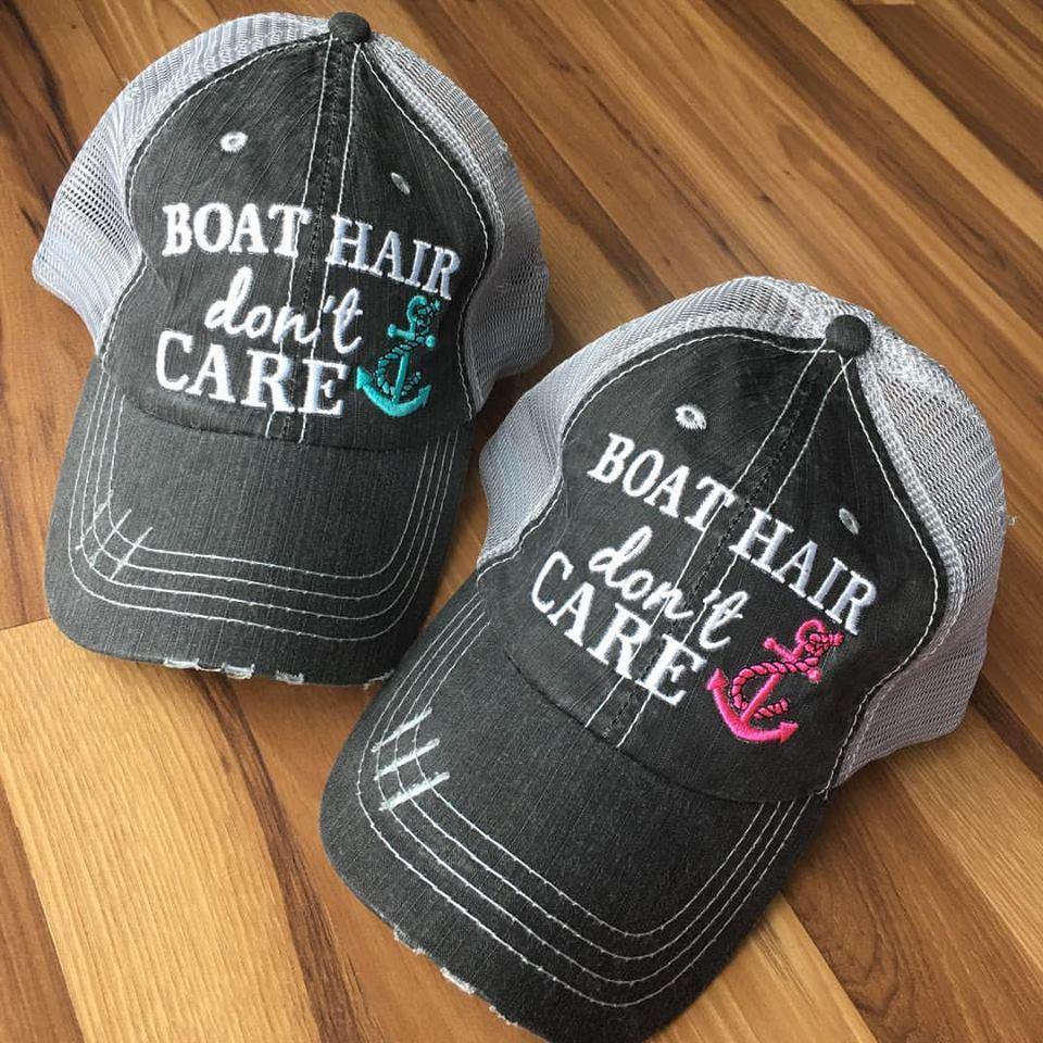 Boat hats! Boat hair dont care. FREE ship and FREE jewelry with each order. Embroidered distressed gray trucker hats with anchors. - Stacy's Pink Martini Boutique