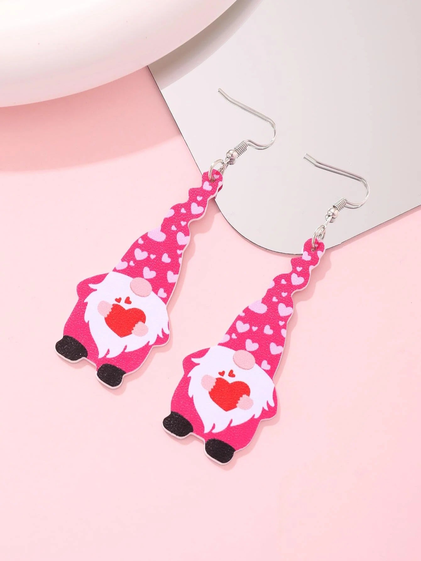 Gnome earrings Valentines heart red pink Dangle Faux leather Love Candy hearts Hug me Jewelry Necklaces