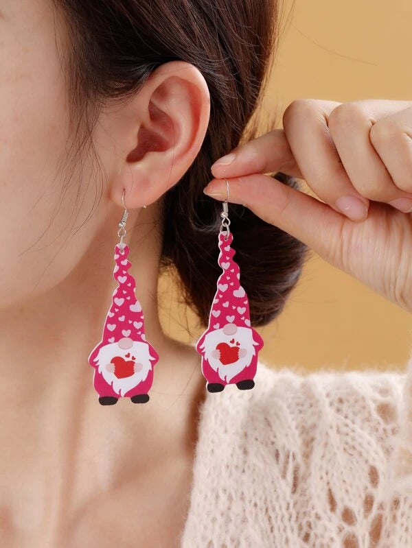 Gnome earrings Valentines heart red pink Dangle Faux leather Love Candy hearts Hug me Jewelry Necklaces