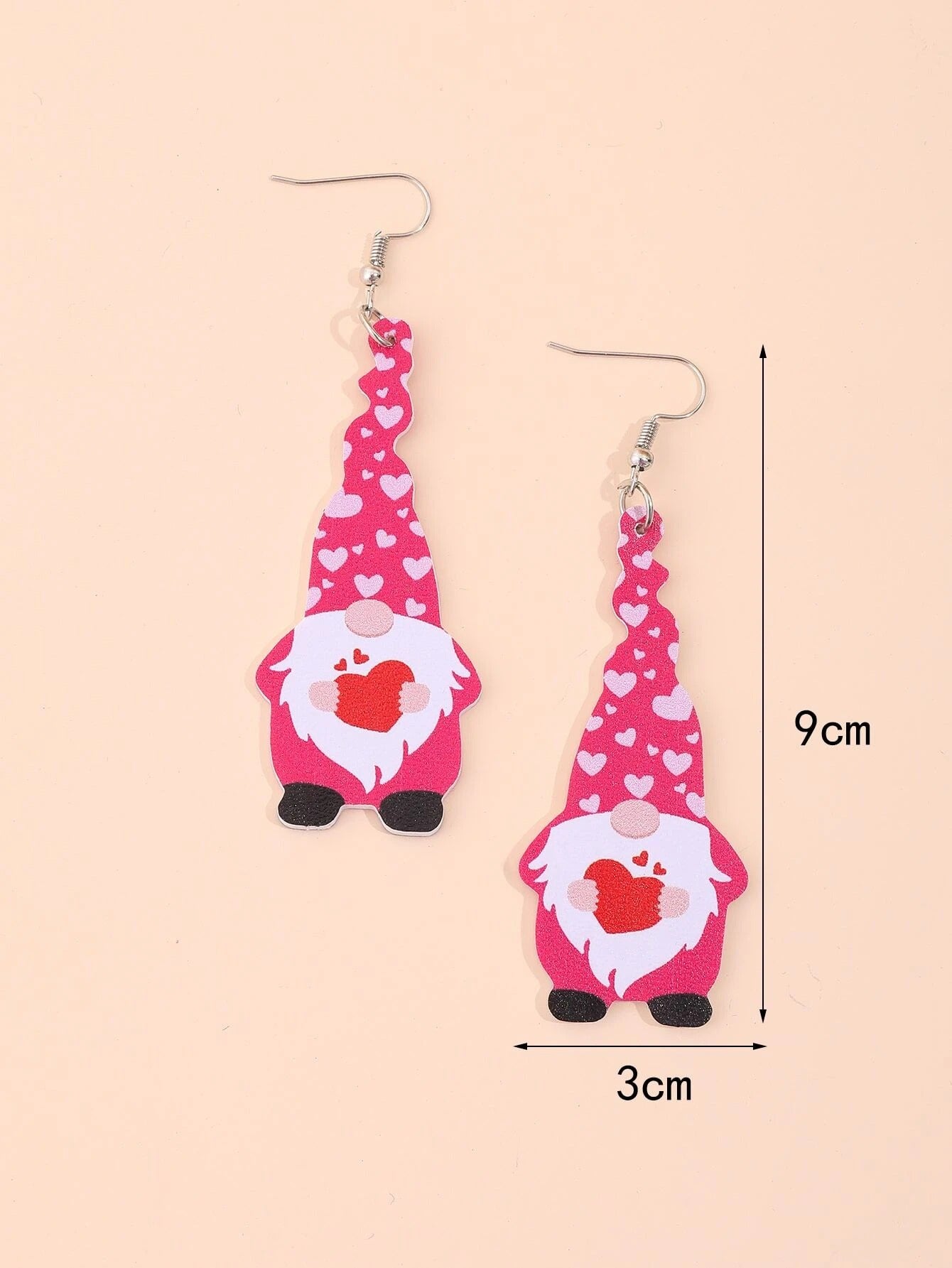 Gnome earrings Valentines heart red pink Dangle Faux leather Love Candy hearts Hug me Jewelry Necklaces