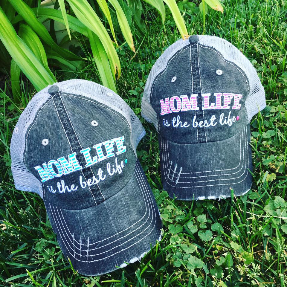 Mom hats! Mom life is the best life • Womens embroidered trucker cap - Stacy's Pink Martini Boutique