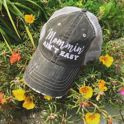 Mom hats Mommin aint easy Embroidered gray trucker cap - Stacy's Pink Martini Boutique