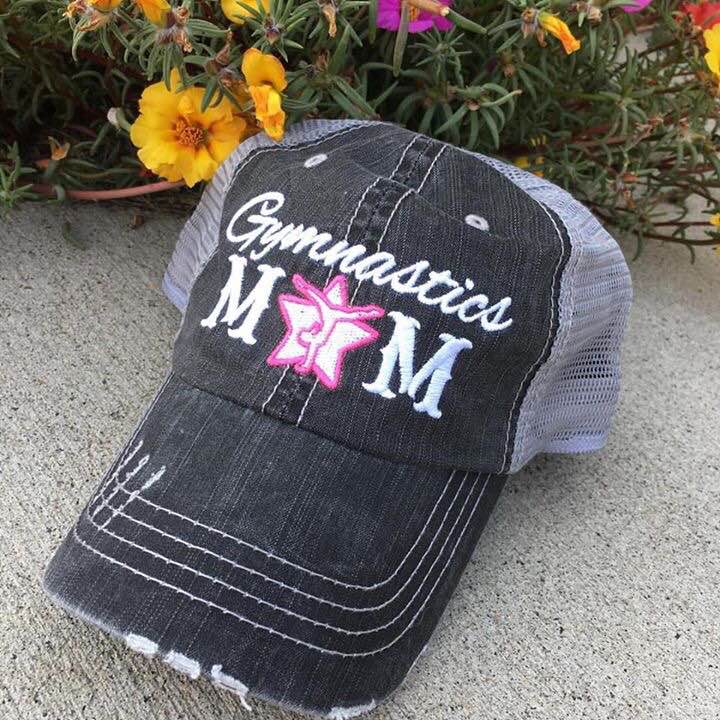 Gymnastics hats! Gymnastics mom | Womens trucker baseball style hat | Customize names-numbers-BLING! - Stacy's Pink Martini Boutique