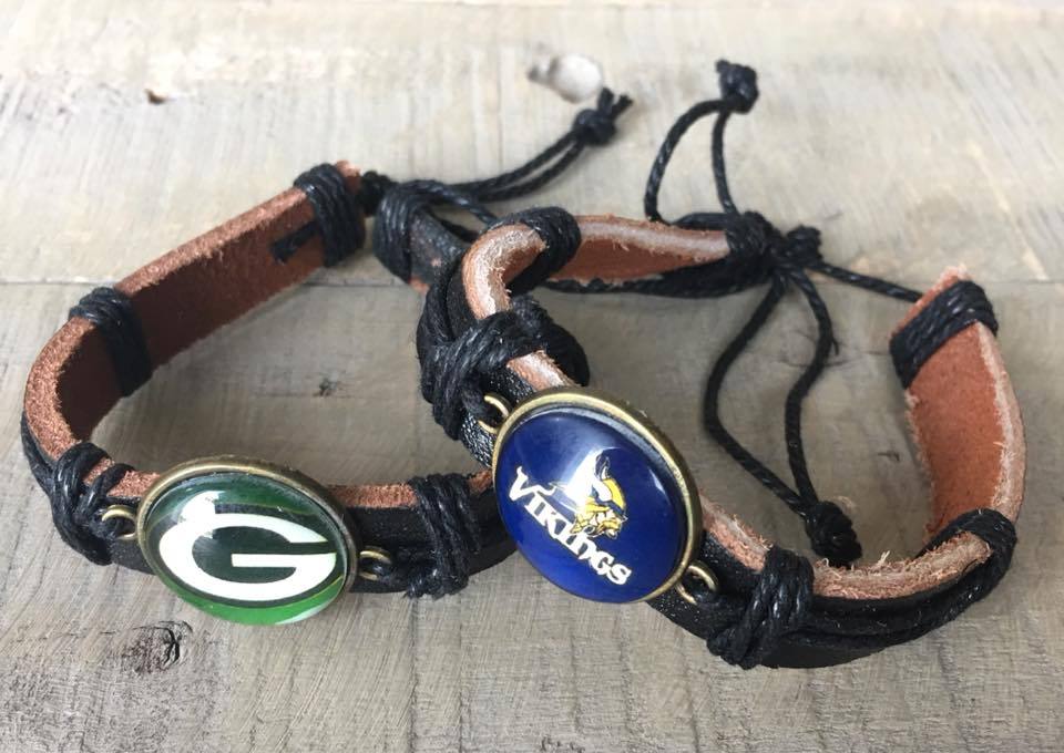 Green Bay Packers Football Bracelet | Unisex brown leather - Stacy's Pink Martini Boutique