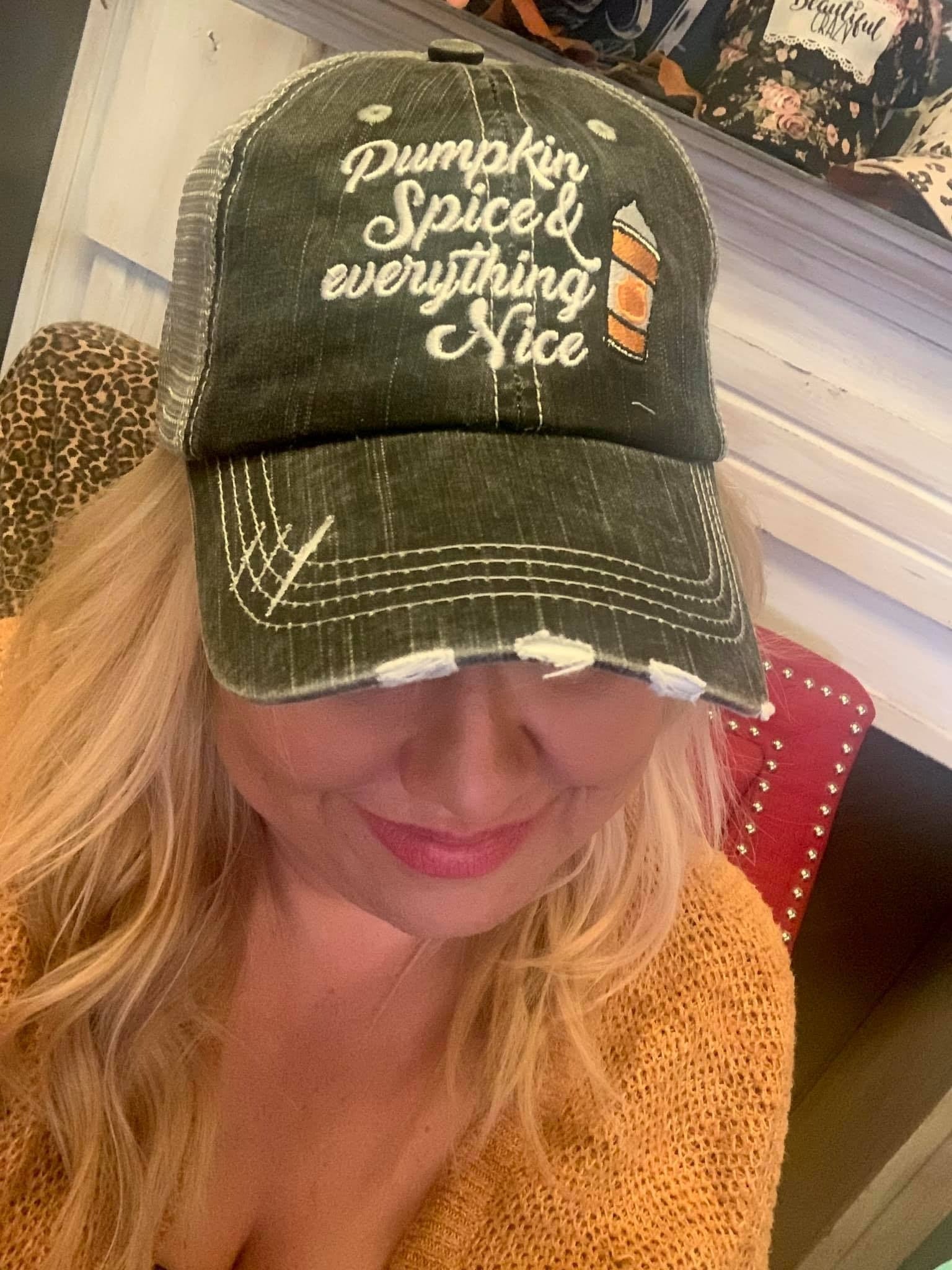 Pumpkin spice hats PUMPKIN SPICE and everything nice Chill Jesus 3 styles Embroidered trucker cap - Stacy's Pink Martini Boutique
