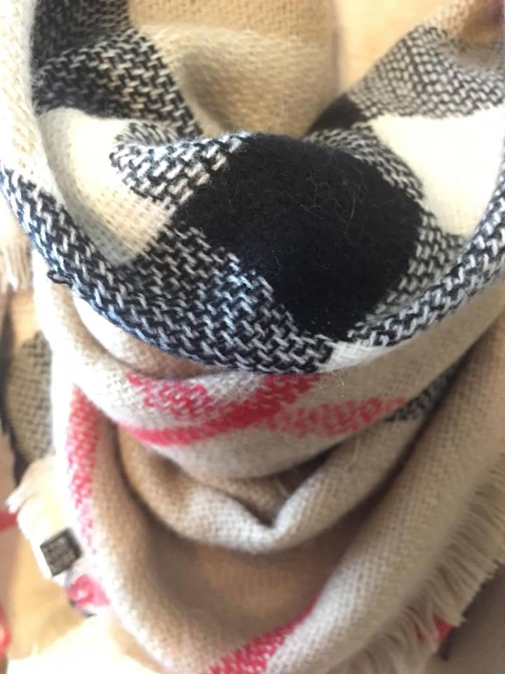 Blanket scarf { Classic check } Camel. Large square blanket scarf. - Stacy's Pink Martini Boutique