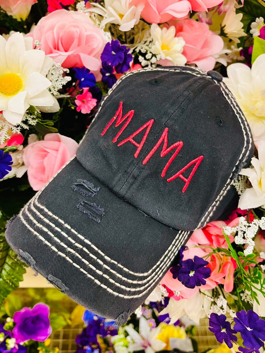 Mama hat Navy blue Pink embroidered letters Womens mom caps