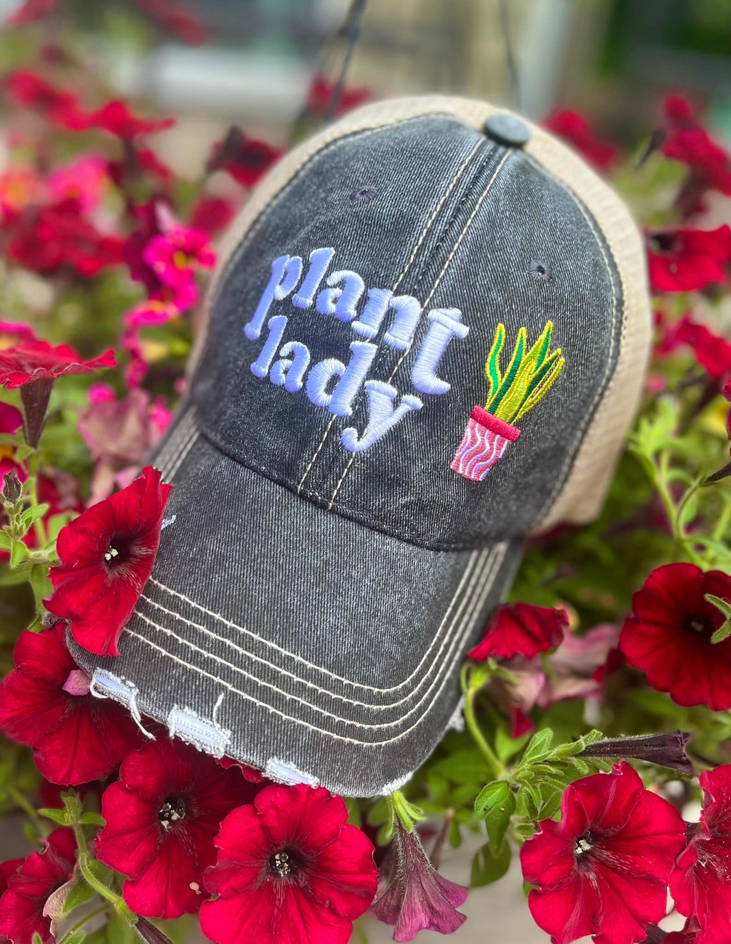 Plant lady hat Embroidered womens trucker cap Gray