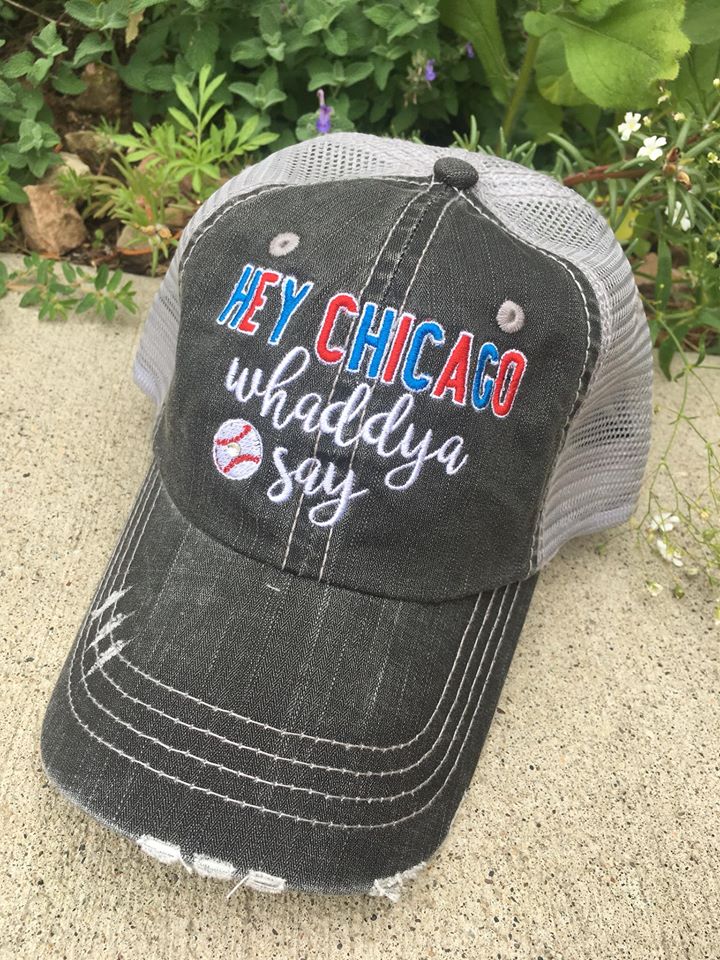 Chicago Cubs baseball | Bracelet | Embroidered trucker hat - Stacy's Pink Martini Boutique
