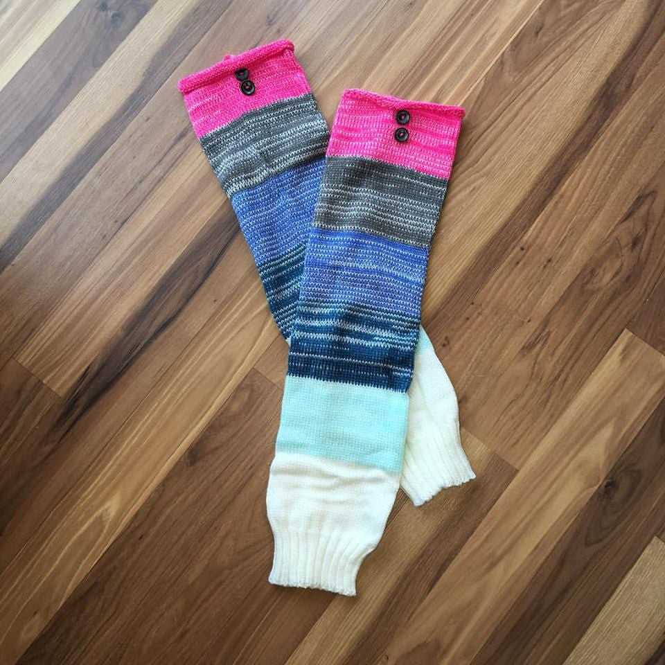 { Leg warmers/boot toppers/hand warmers } Pink, blue, grey stripes. - Stacy's Pink Martini Boutique